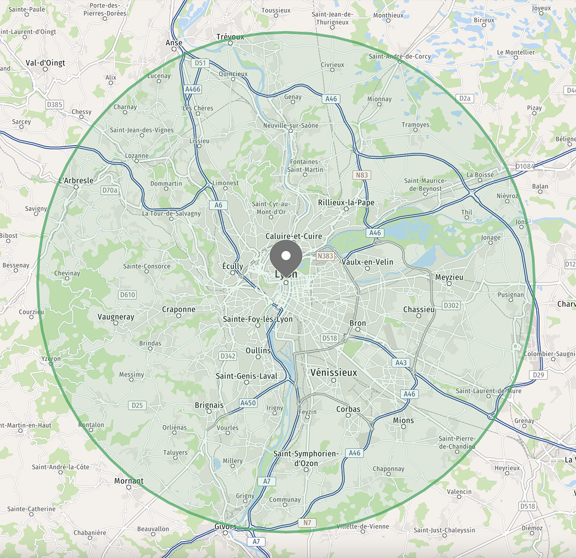 Carte de Lyon - zones d'intervention plomberie