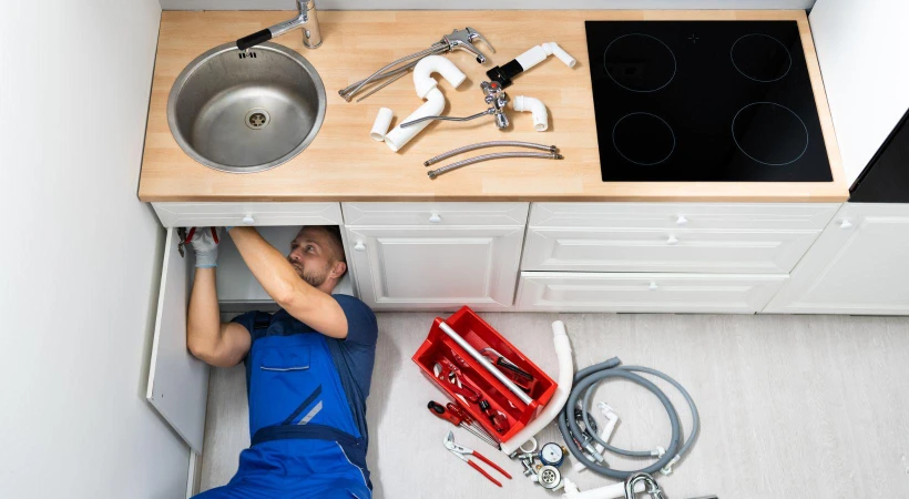 Meuble cuisine tuyauterie mitigeur