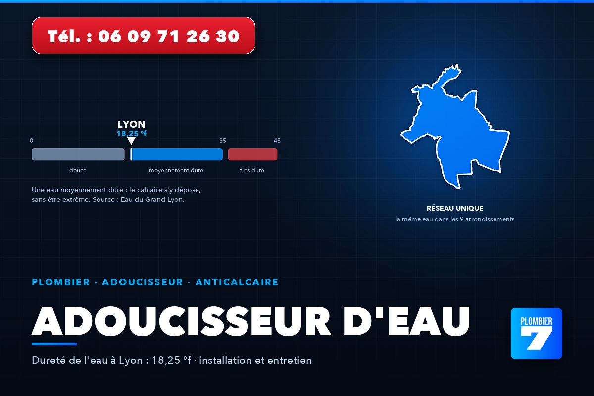 Dureté de l'eau à Lyon : 18,25 °f, une eau moyennement dure — installation d'adoucisseur par Plombier 7