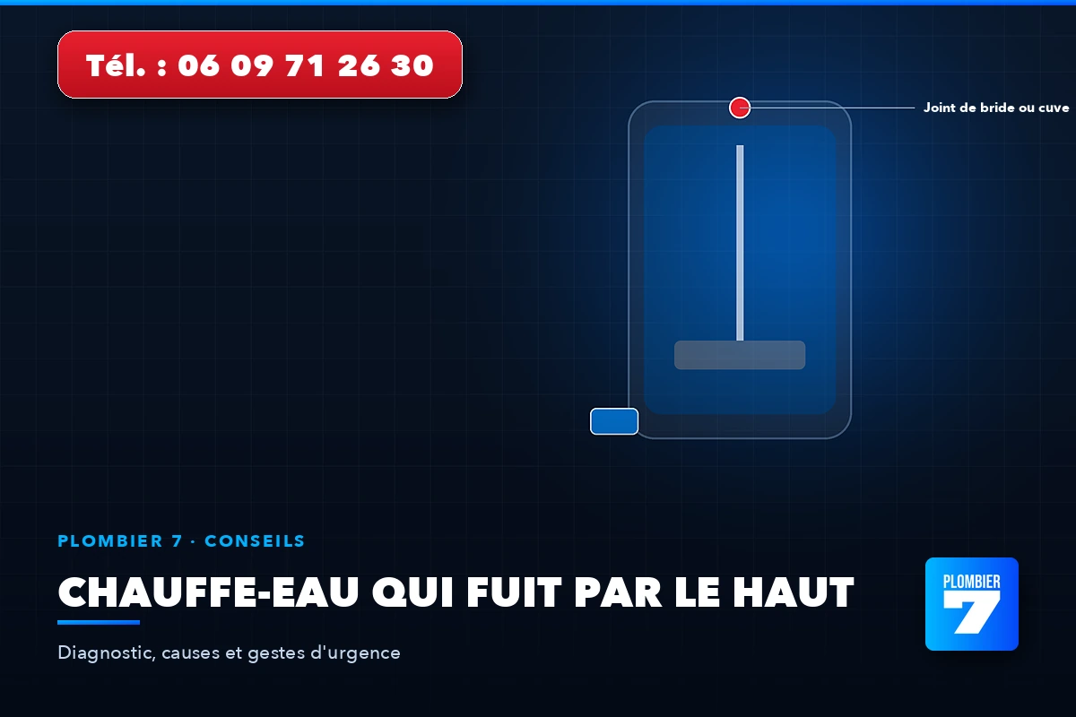 Chauffe-eau qui fuit par le haut — Diagnostic, causes et gestes d'urgence | Plombier 7, plombier à Lyon 24h/24 et 7j/7