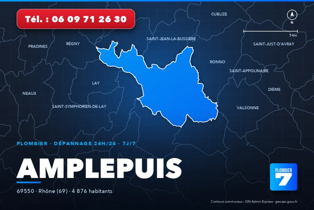 Plombier à Amplepuis (69550) — zone d'intervention de Plombier 7, dépannage 24h/24 et 7j/7