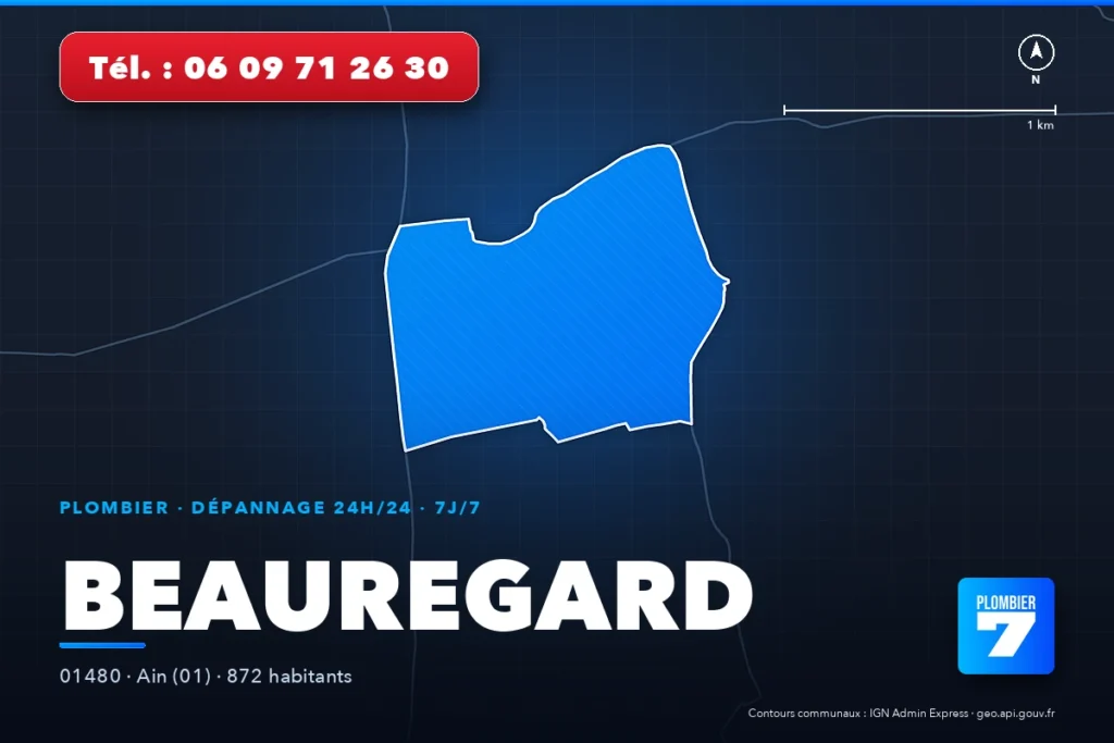 Plombier à Beauregard (01480) — zone d'intervention de Plombier 7, dépannage 24h/24 et 7j/7