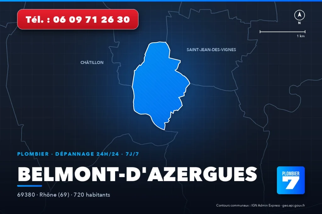 Plombier à Belmont-d'Azergues (69380) — zone d'intervention de Plombier 7, dépannage 24h/24 et 7j/7