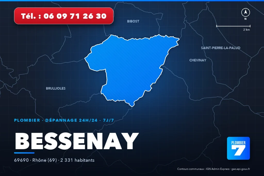 Plombier à Bessenay (69690) — zone d'intervention de Plombier 7, dépannage 24h/24 et 7j/7