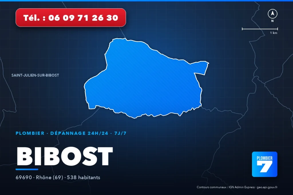 Plombier à Bibost (69690) — zone d'intervention de Plombier 7, dépannage 24h/24 et 7j/7