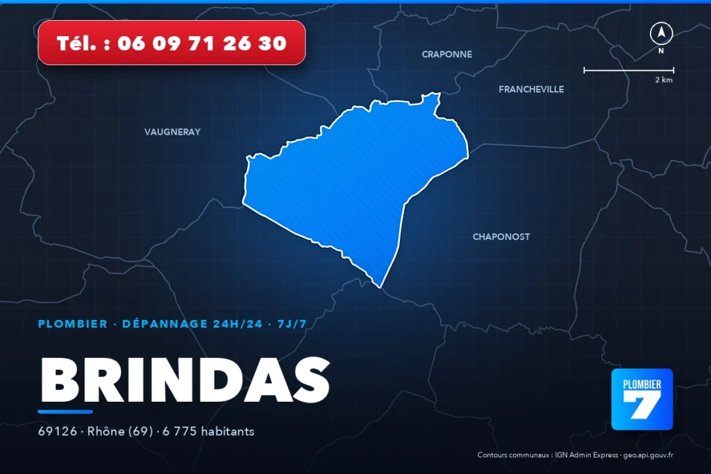 Plombier à Brindas (69126) — zone d'intervention de Plombier 7, dépannage 24h/24 et 7j/7