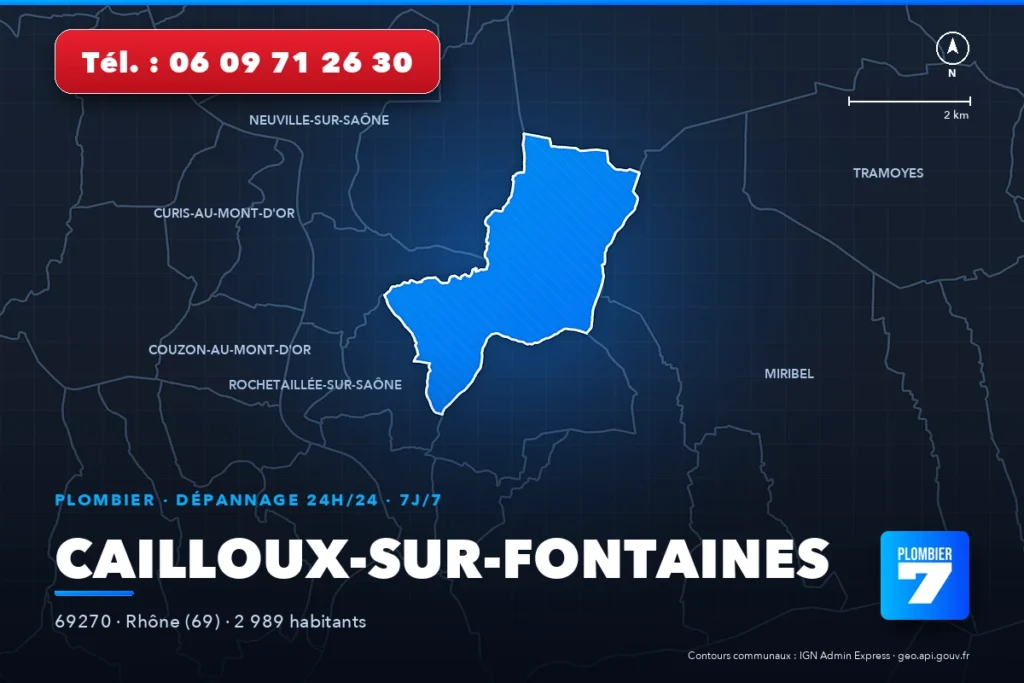 Plombier à Cailloux-sur-Fontaines (69270) — zone d'intervention de Plombier 7, dépannage 24h/24 et 7j/7