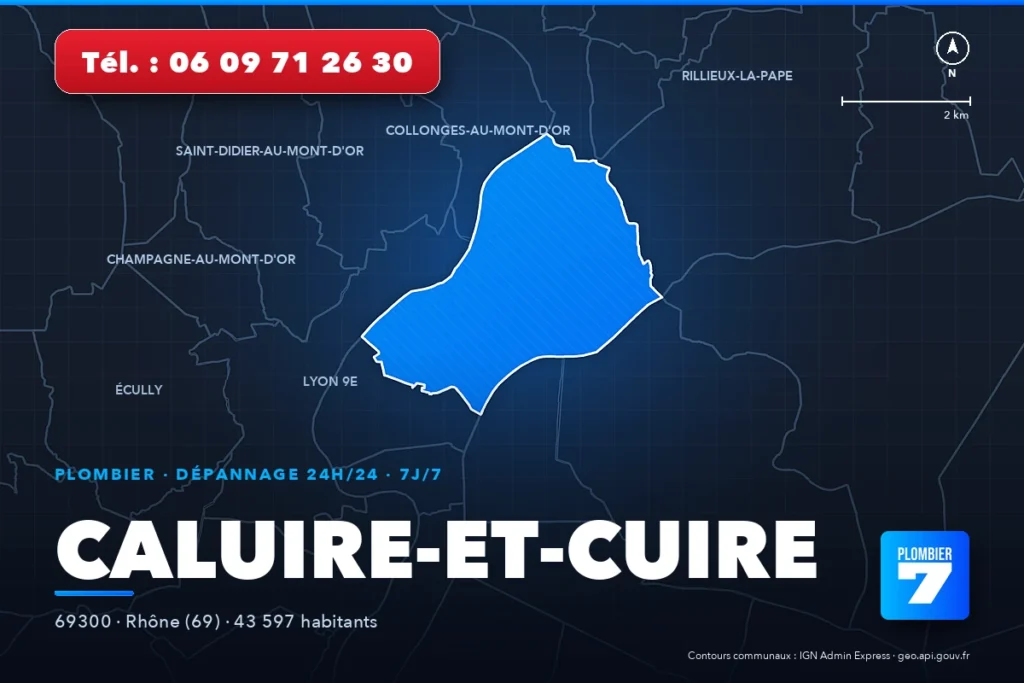 Plombier à Caluire-et-Cuire (69300) — zone d'intervention de Plombier 7, dépannage 24h/24 et 7j/7