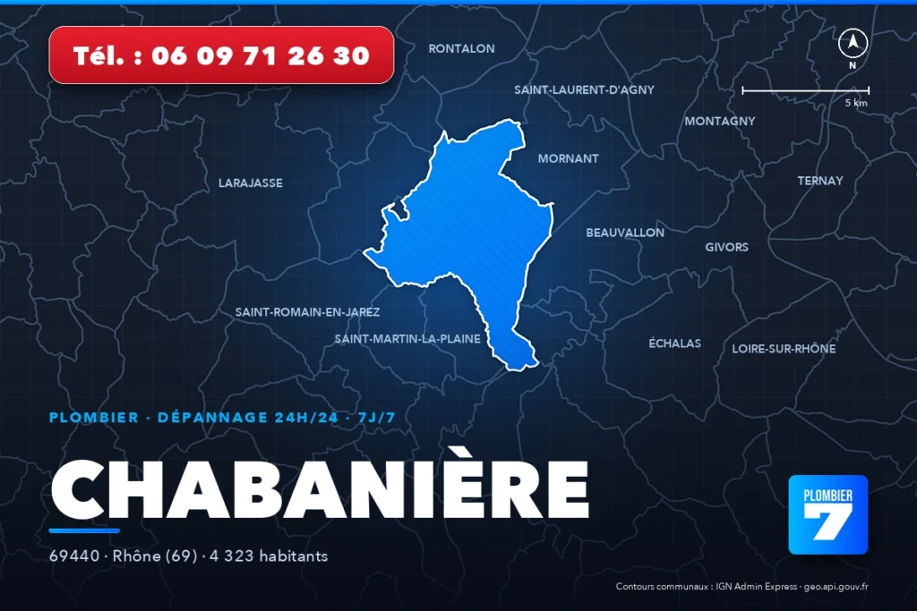 Plombier à Chabanière (69440) — zone d'intervention de Plombier 7, dépannage 24h/24 et 7j/7