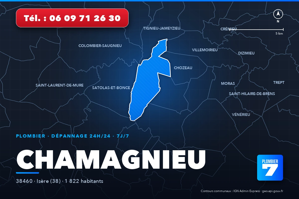 Plombier à Chamagnieu (38460) — zone d'intervention de Plombier 7, dépannage 24h/24 et 7j/7