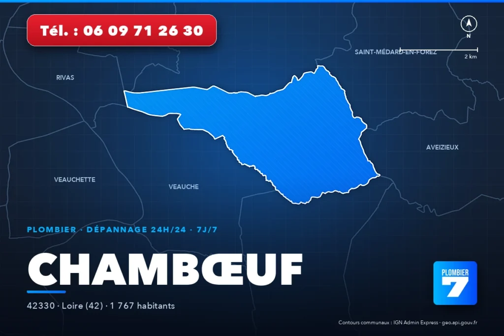 Plombier à Chambœuf (42330) — zone d'intervention de Plombier 7, dépannage 24h/24 et 7j/7