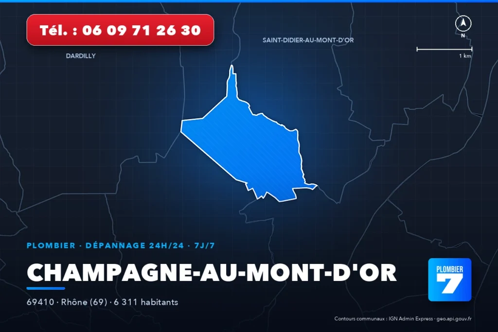 Plombier à Champagne-au-Mont-d'Or (69410) — zone d'intervention de Plombier 7, dépannage 24h/24 et 7j/7