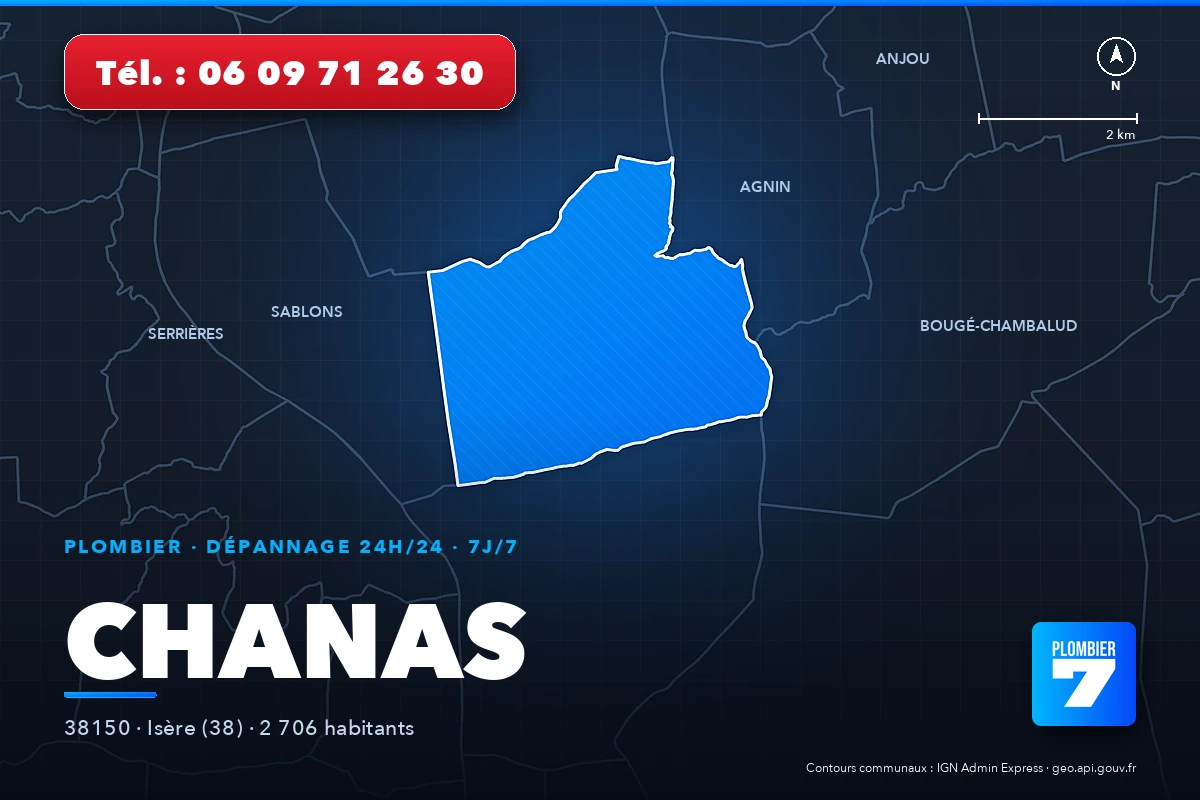Plombier à Chanas (38150) — zone d'intervention de Plombier 7, dépannage 24h/24 et 7j/7
