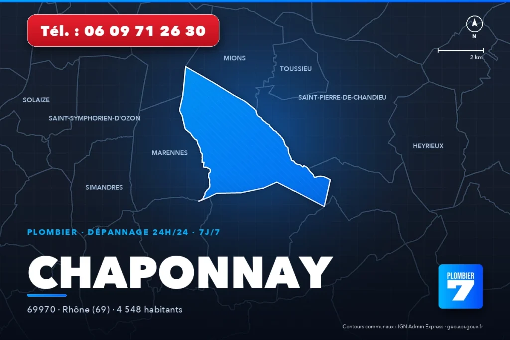 Plombier à Chaponnay (69970) — zone d'intervention de Plombier 7, dépannage 24h/24 et 7j/7