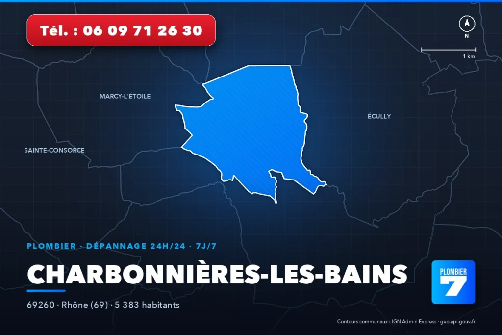 Plombier à Charbonnières-les-Bains (69260) — zone d'intervention de Plombier 7, dépannage 24h/24 et 7j/7
