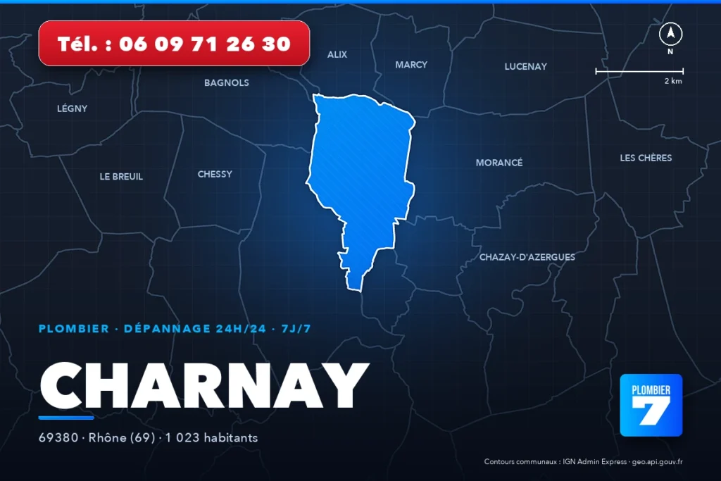 Plombier à Charnay (69380) — zone d'intervention de Plombier 7, dépannage 24h/24 et 7j/7