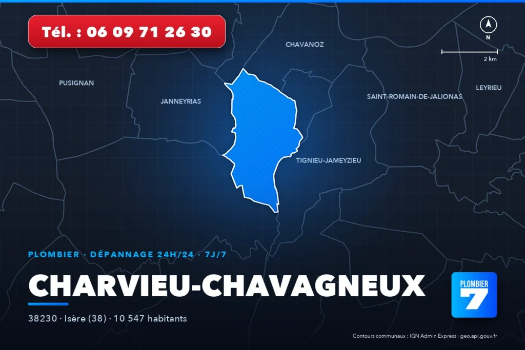 Plombier à Charvieu-Chavagneux (38230) — zone d'intervention de Plombier 7, dépannage 24h/24 et 7j/7
