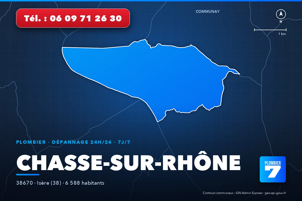 Plombier à Chasse-sur-Rhône (38670) — zone d'intervention de Plombier 7, dépannage 24h/24 et 7j/7