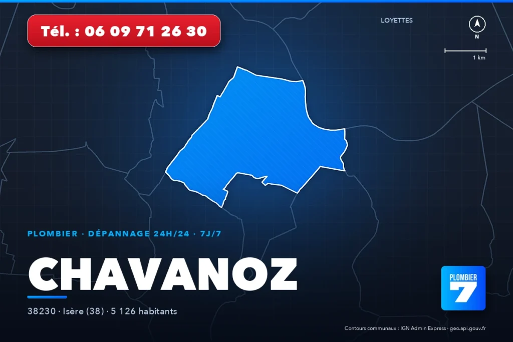 Plombier à Chavanoz (38230) — zone d'intervention de Plombier 7, dépannage 24h/24 et 7j/7