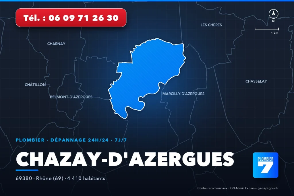 Plombier à Chazay-d'Azergues (69380) — zone d'intervention de Plombier 7, dépannage 24h/24 et 7j/7
