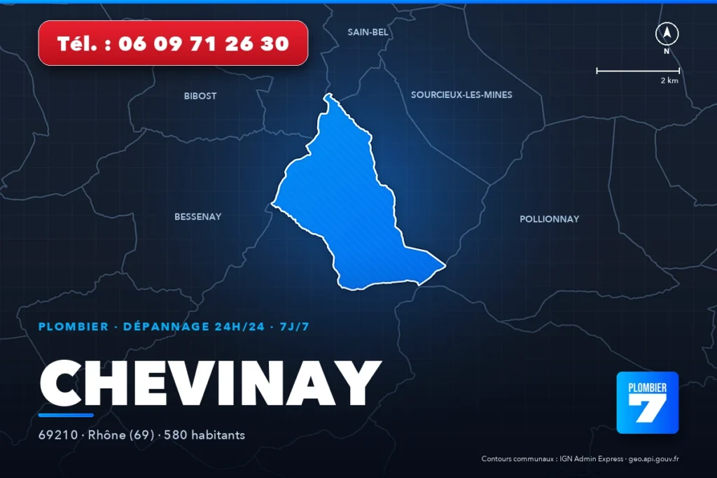 Plombier à Chevinay (69210) — zone d'intervention de Plombier 7, dépannage 24h/24 et 7j/7