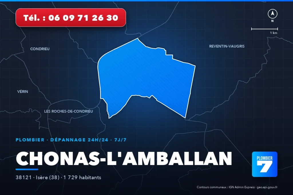 Plombier à Chonas-l'Amballan (38121) — zone d'intervention de Plombier 7, dépannage 24h/24 et 7j/7
