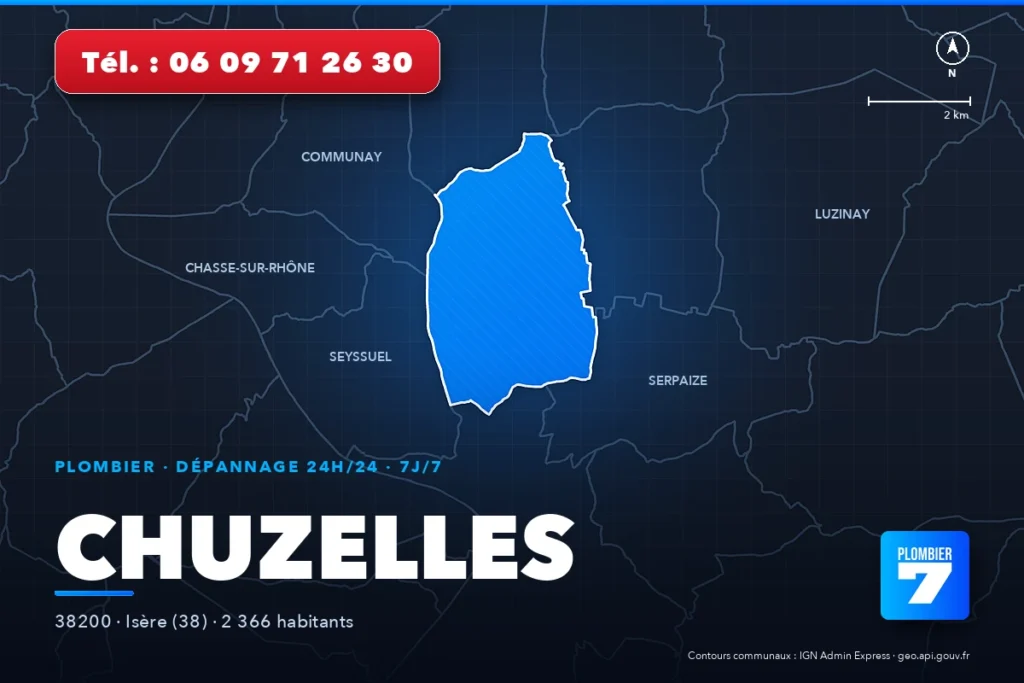 Plombier à Chuzelles (38200) — zone d'intervention de Plombier 7, dépannage 24h/24 et 7j/7