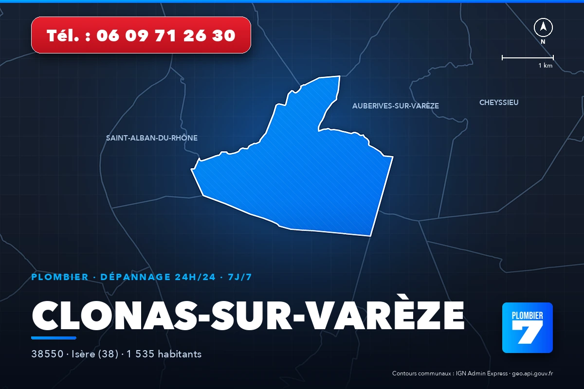 Plombier à Clonas-sur-Varèze (38550) — zone d'intervention de Plombier 7, dépannage 24h/24 et 7j/7