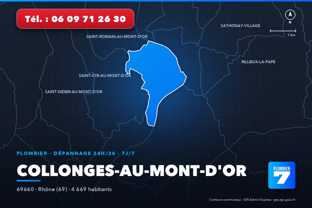 Plombier à Collonges-au-Mont-d'Or (69660) — zone d'intervention de Plombier 7, dépannage 24h/24 et 7j/7