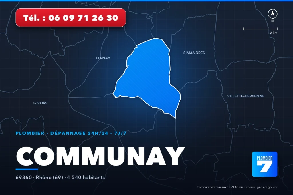 Plombier à Communay (69360) — zone d'intervention de Plombier 7, dépannage 24h/24 et 7j/7