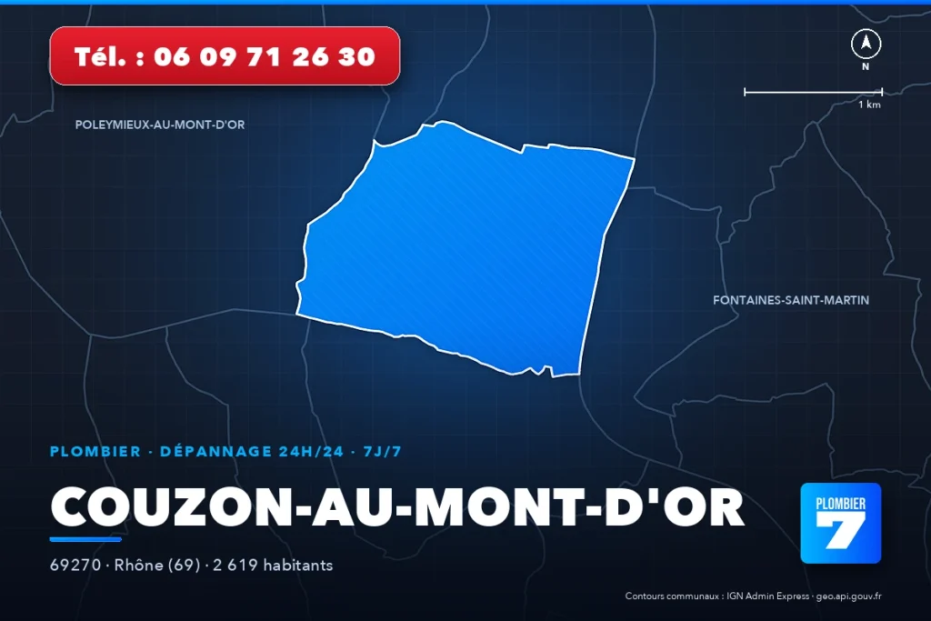 Plombier à Couzon-au-Mont-d'Or (69270) — zone d'intervention de Plombier 7, dépannage 24h/24 et 7j/7