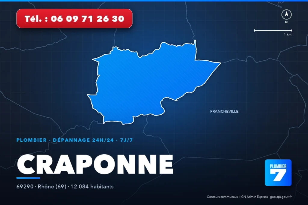 Plombier à Craponne (69290) — zone d'intervention de Plombier 7, dépannage 24h/24 et 7j/7