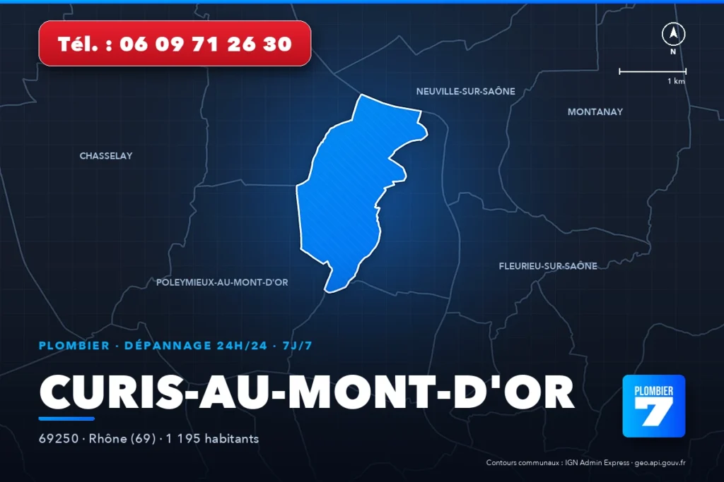 Plombier à Curis-au-Mont-d'Or (69250) — zone d'intervention de Plombier 7, dépannage 24h/24 et 7j/7