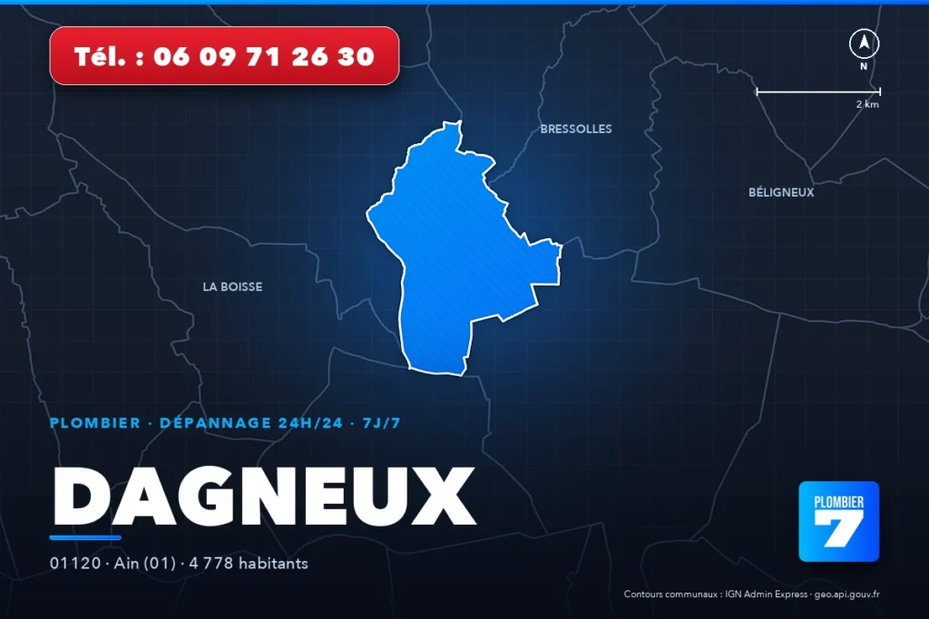 Plombier à Dagneux (01120) — zone d'intervention de Plombier 7, dépannage 24h/24 et 7j/7