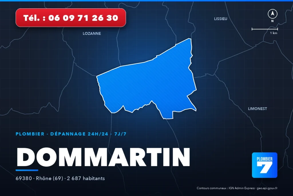 Plombier à Dommartin (69380) — zone d'intervention de Plombier 7, dépannage 24h/24 et 7j/7
