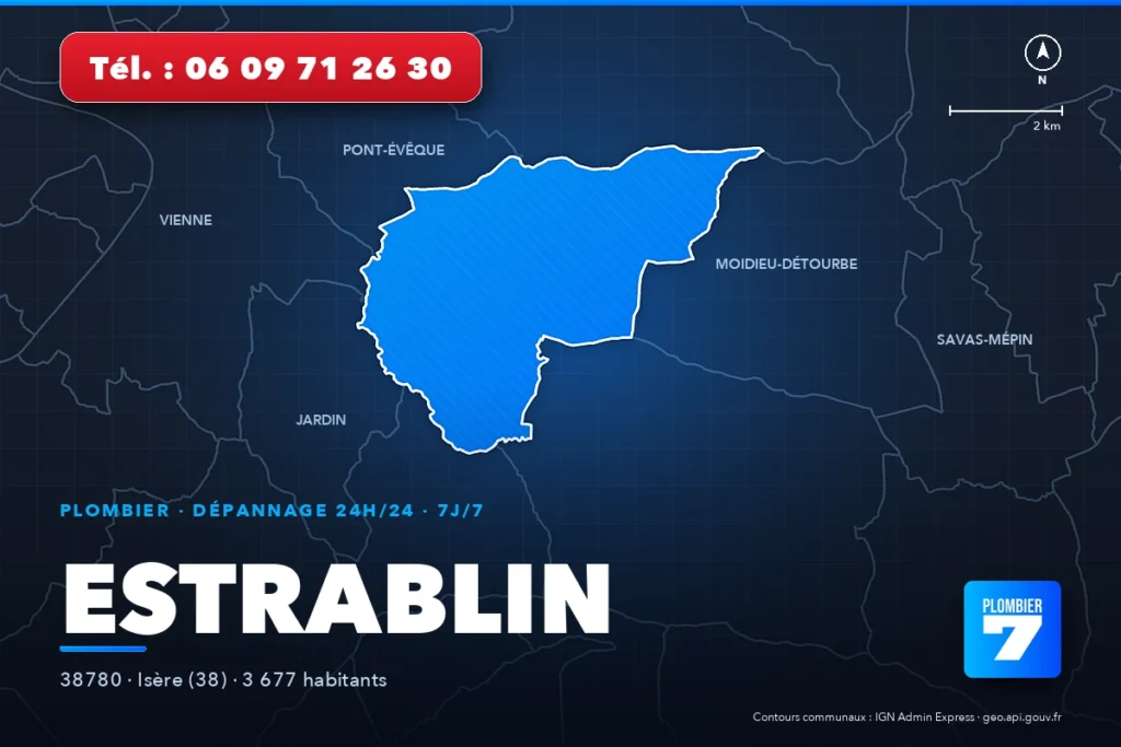 Plombier à Estrablin (38780) — zone d'intervention de Plombier 7, dépannage 24h/24 et 7j/7