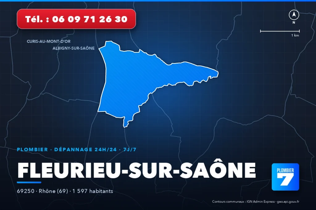 Plombier à Fleurieu-sur-Saône (69250) — zone d'intervention de Plombier 7, dépannage 24h/24 et 7j/7