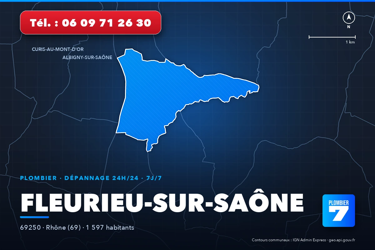 Plombier à Fleurieu-sur-Saône (69250) — zone d'intervention de Plombier 7, dépannage 24h/24 et 7j/7