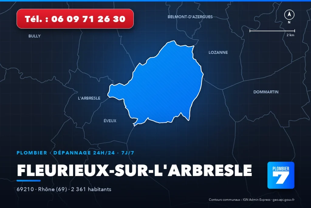 Plombier à Fleurieux-sur-l'Arbresle (69210) — zone d'intervention de Plombier 7, dépannage 24h/24 et 7j/7