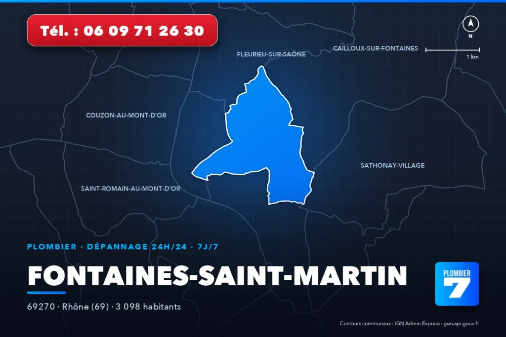 Plombier à Fontaines-Saint-Martin (69270) — zone d'intervention de Plombier 7, dépannage 24h/24 et 7j/7