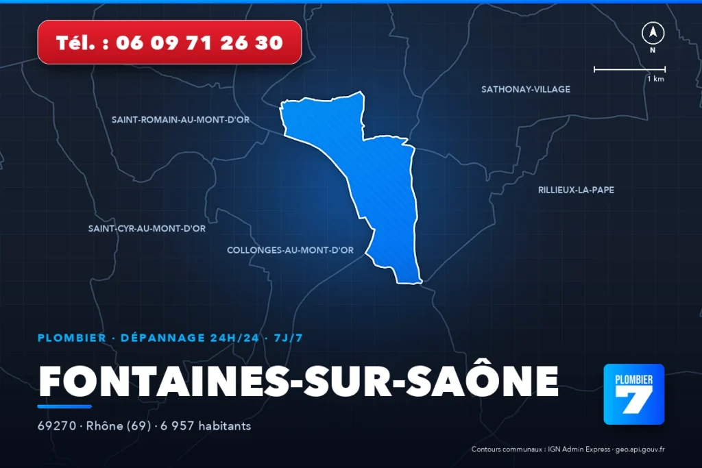 Plombier à Fontaines-sur-Saône (69270) — zone d'intervention de Plombier 7, dépannage 24h/24 et 7j/7