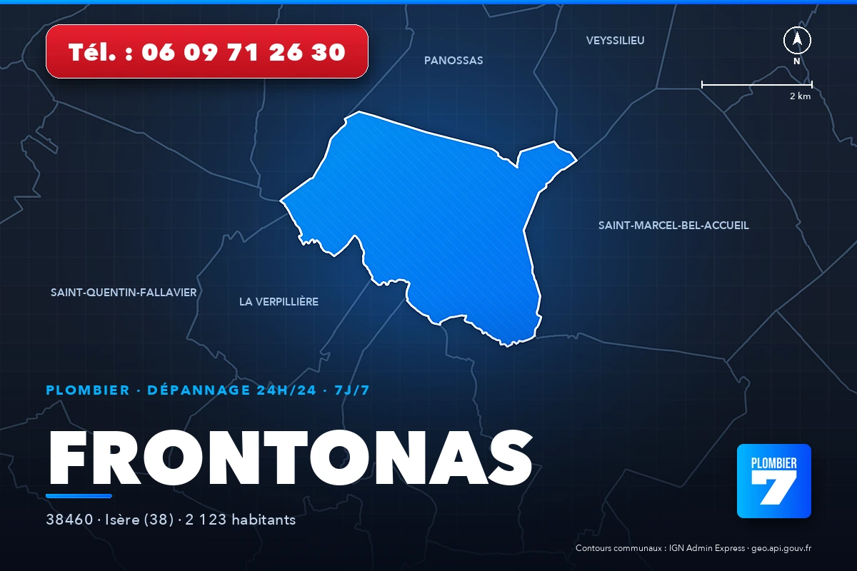 Plombier à Frontonas (38460) — zone d'intervention de Plombier 7, dépannage 24h/24 et 7j/7