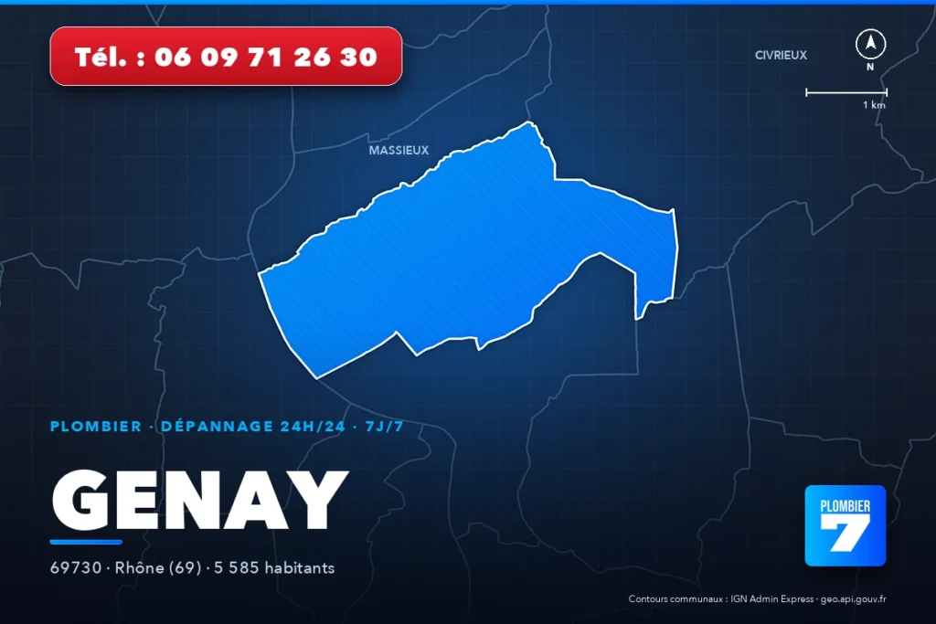 Plombier à Genay (69730) — zone d'intervention de Plombier 7, dépannage 24h/24 et 7j/7