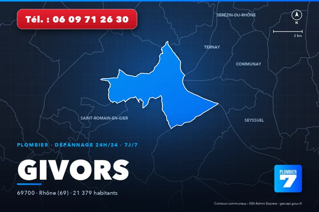 Plombier à Givors (69700) — zone d'intervention de Plombier 7, dépannage 24h/24 et 7j/7