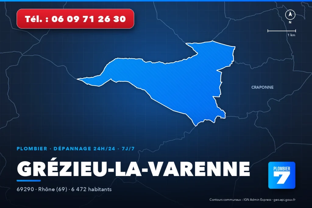 Plombier à Grézieu-la-Varenne (69290) — zone d'intervention de Plombier 7, dépannage 24h/24 et 7j/7