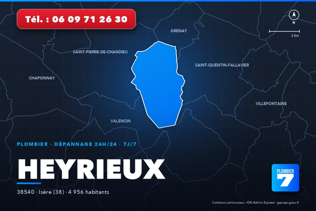 Plombier à Heyrieux (38540) — zone d'intervention de Plombier 7, dépannage 24h/24 et 7j/7