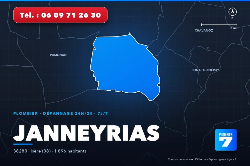 Plombier à Janneyrias (38280) — zone d'intervention de Plombier 7, dépannage 24h/24 et 7j/7