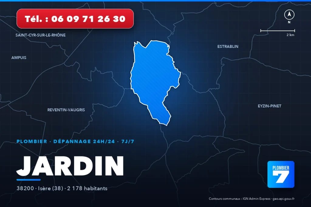 Plombier à Jardin (38200) — zone d'intervention de Plombier 7, dépannage 24h/24 et 7j/7