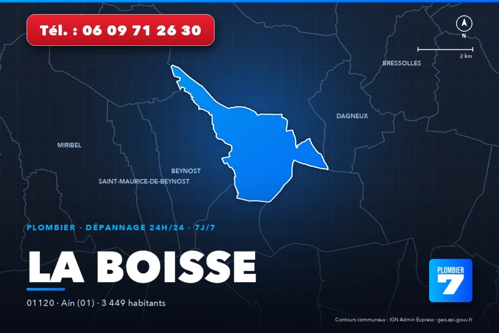 Plombier à La Boisse (01120) — zone d'intervention de Plombier 7, dépannage 24h/24 et 7j/7
