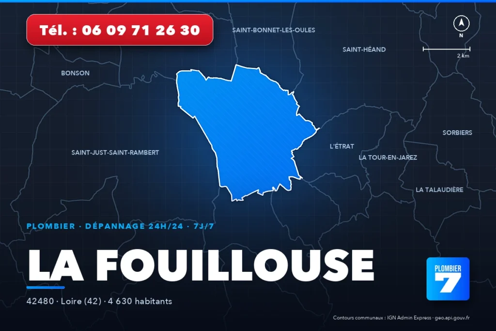 Plombier à La Fouillouse (42480) — zone d'intervention de Plombier 7, dépannage 24h/24 et 7j/7